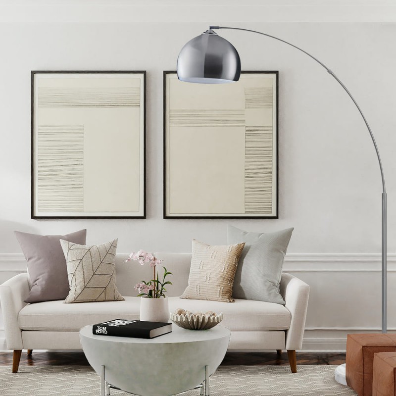 Sala de estar decorada con Lámpara de pie Noova níquel 1xE27