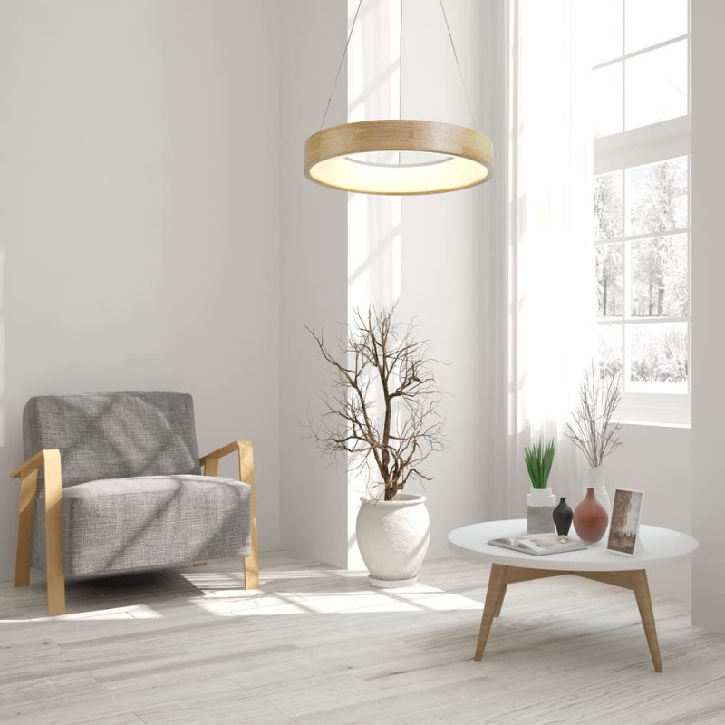 Sala de estar decorada con Lámpara de techo led Mad 28W madera natural
