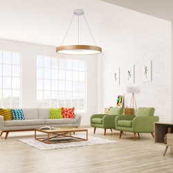 Sala de estar muy amplia de estilo natural decorada con Lámpara de techo led Mad 56W madera natural