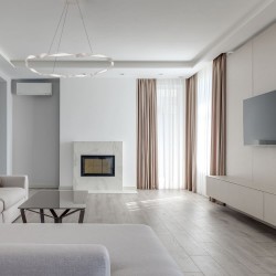 Salon de estilo moderno decorado con la Lámpara de techo led Sand 36W blanco