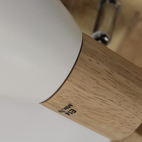 detalle madera Plafón Lan redondo con tres focos