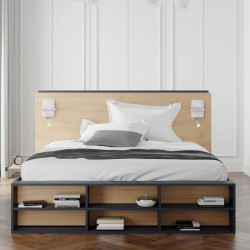 Dormitorio moderno decorado con el Aplique LED Rob 5W+3W USB y cargador wireless luz direccional encendida