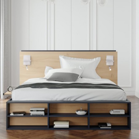 Dormitorio moderno decorado con el Aplique LED Rob 5W+3W USB y cargador wireless luz direccional encendida