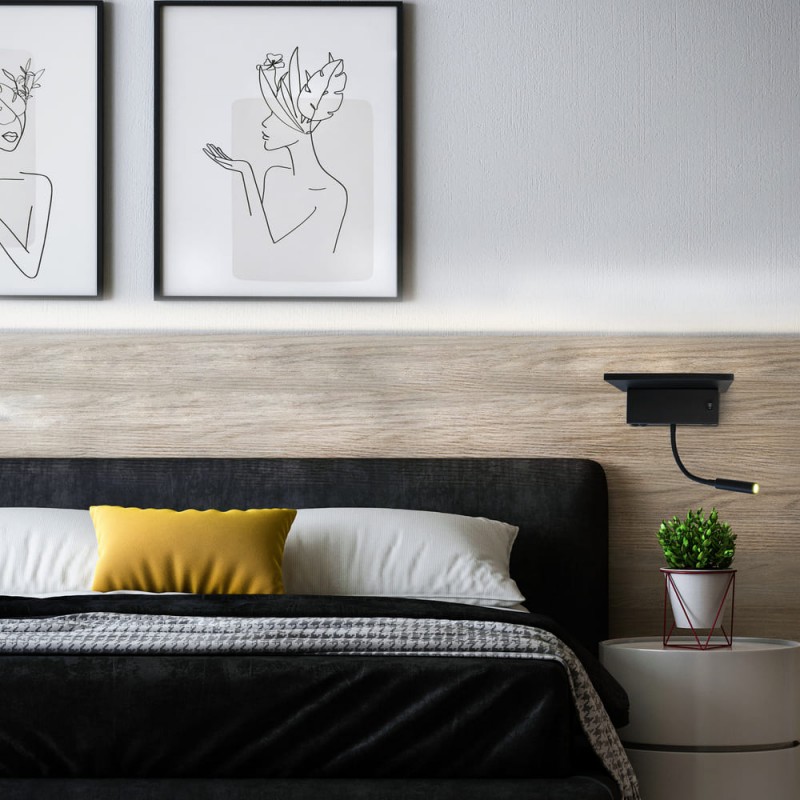 Habitación moderna decorada con el Aplique LED Rob2 5W+3W USB y cargador wireless