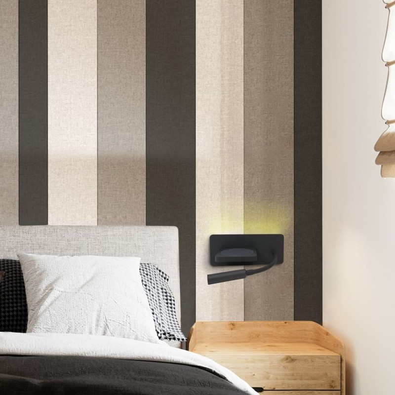 Dormitorio moderno decorado con Aplique LED Rob2 5W+3W USB y cargador wireless doble encendido
