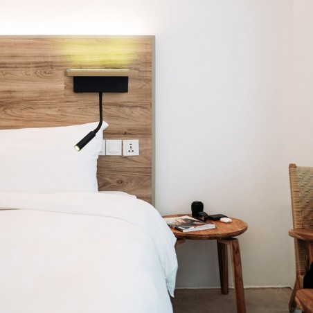 Dormitorio acogedor decorado con Aplique LED de Madera Bach 5W+3W con USB