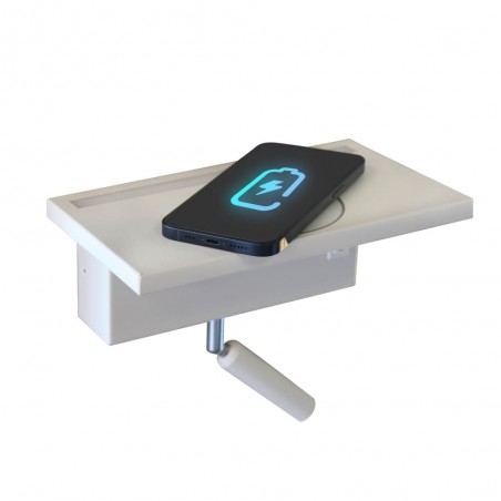 Móvil cargándose con el Aplique LED Rob 5W+3W USB y cargador wireless