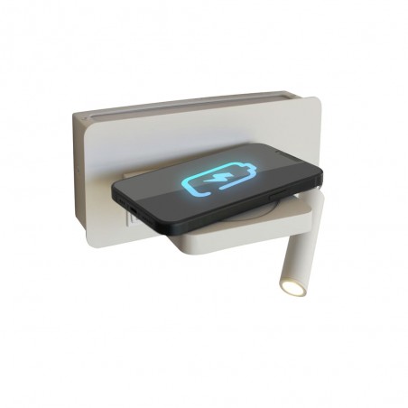 Móvil cargándose con el Aplique LED Rob 5W+3W USB y cargador wireless
