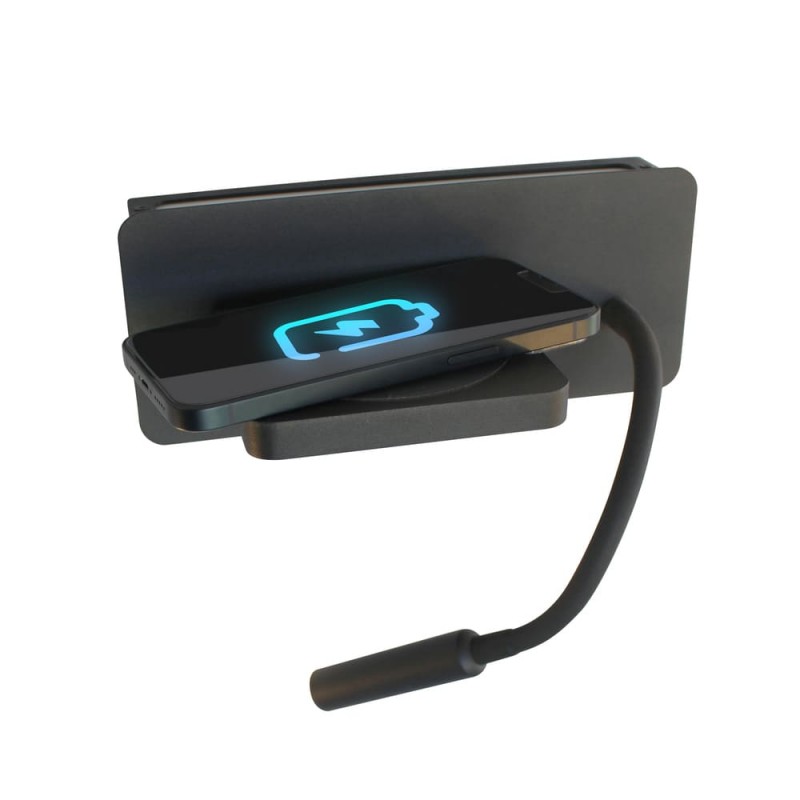 Móvil cargándose con el Aplique LED Rob2 5W+3W USB y cargador wireless