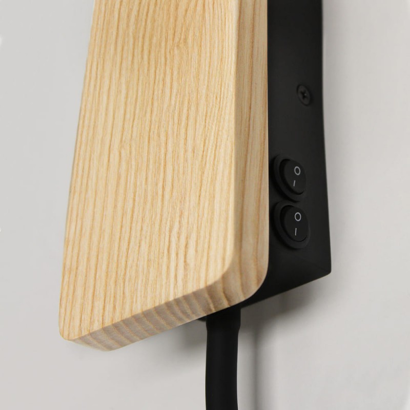Detalle Aplique LED Madera Renoir 5W+3W USB