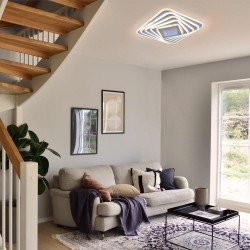 Salón decorado con Plafón Smart Mei 3D 135W 3CCT regulable encendido con luz cálida combinada