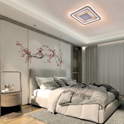 Dormitorio decorado con el Plafón Smart Otie 3D 90W 3CCT regulable encendido con iluminación combinada en tono cálido