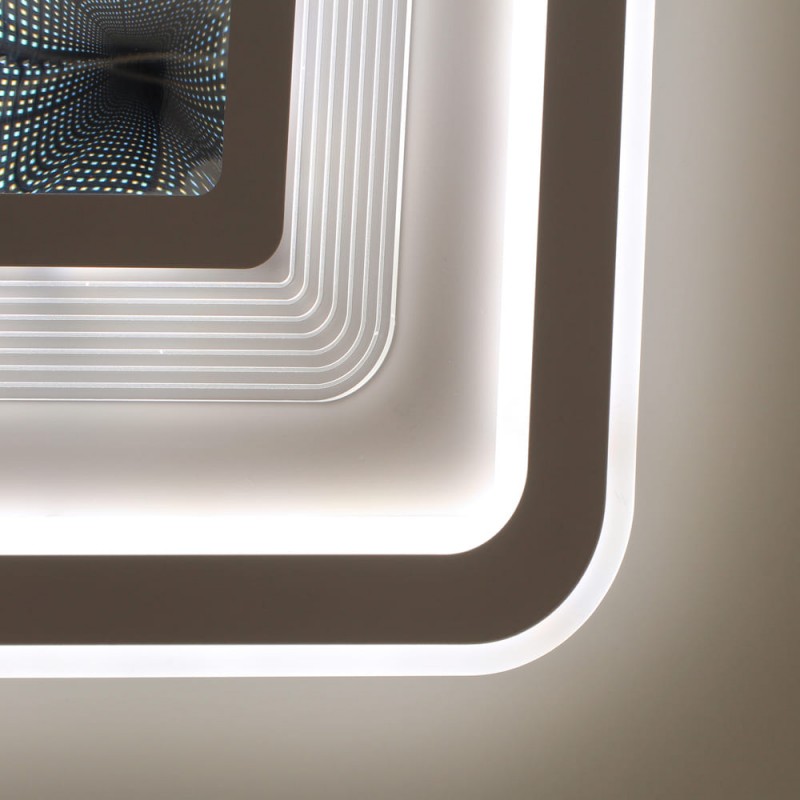 Detalle del Plafón Smart Otie 3D 90W 3CCT regulable encendido con luz combinada en tono neutro