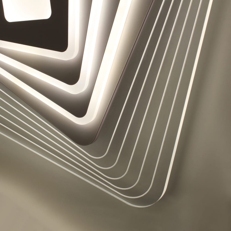 Detalle del Plafón Smart Ara 70W 3CCT regulable encendido con iluminación combinada con tono de luz neutro