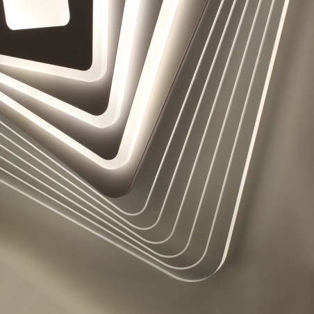 Detalle del Plafón Smart Ara 70W 3CCT regulable encendido con iluminación combinada con tono de luz neutro