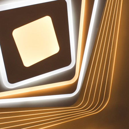 Detalle del Plafón Smart Ara 70W 3CCT regulable encendido con iluminación combinada con tono de luz cálida