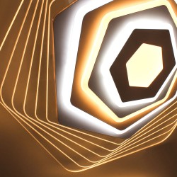 Detalle del  Plafón Smart Ara 90W 3CCT regulable encendido con iluminación combinada en tono de luz cálida