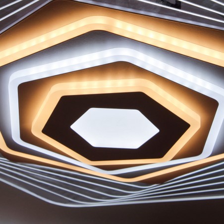 Detalle del  Plafón Smart Ara 90W 3CCT regulable encendido con iluminación combinada en tono de luz fría