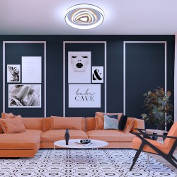 Salón decorado con Plafón Smart Saren 110W 3CCT regulable encendido con iluminación combinada con  tono de luz frío