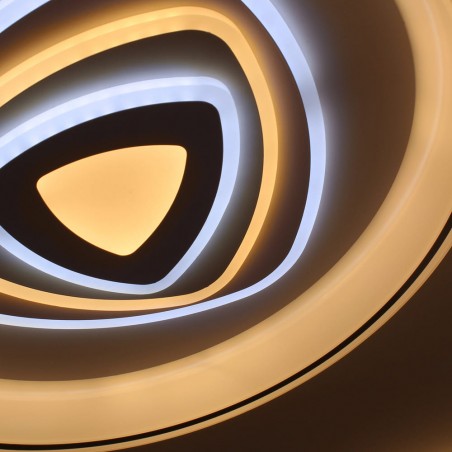Detalle del Plafón Smart Saren 110W 3CCT regulable encendido con iluminación combinada en tono de luz cálido