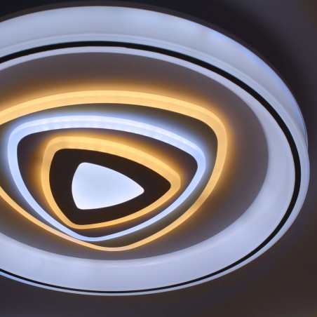 Detalle del Plafón Smart Saren 110W 3CCT regulable encendido con iluminación combinada en tono de luz frío