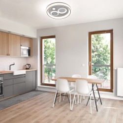 Cocina - comedor decorada con el Plafón Smart Rus encendido con iluminación combinada en tono de luz neutro