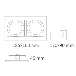 Cota del Empotrable Akrah rectangular dos luces negro