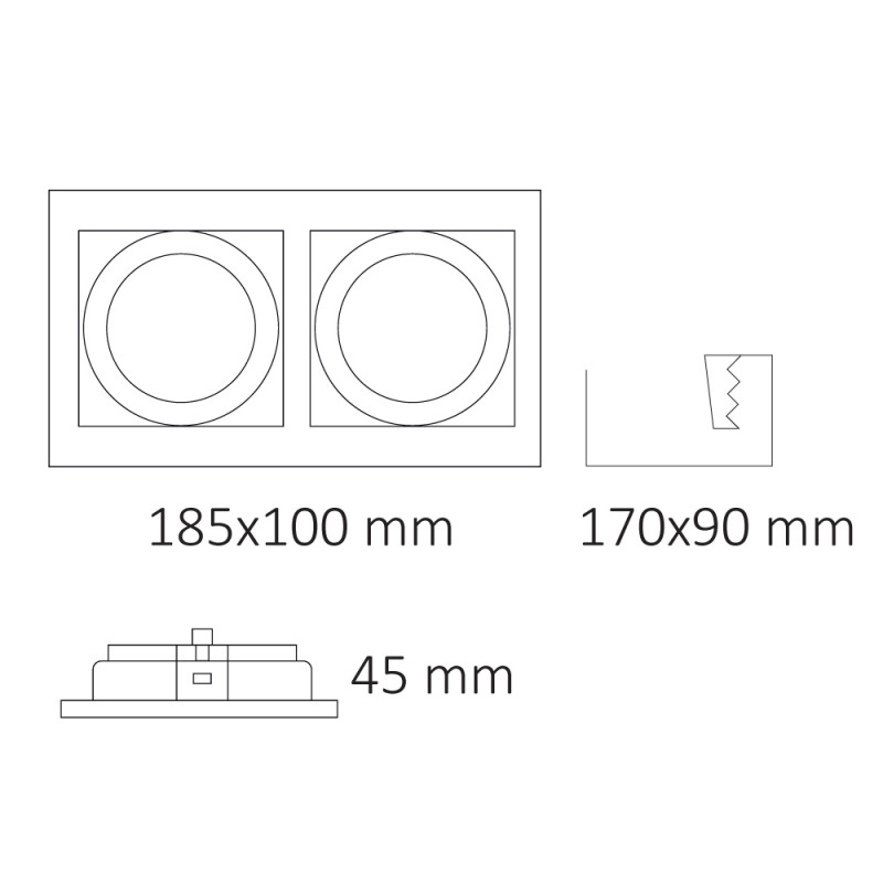 Cota del Empotrable Akrah rectangular dos luces negro
