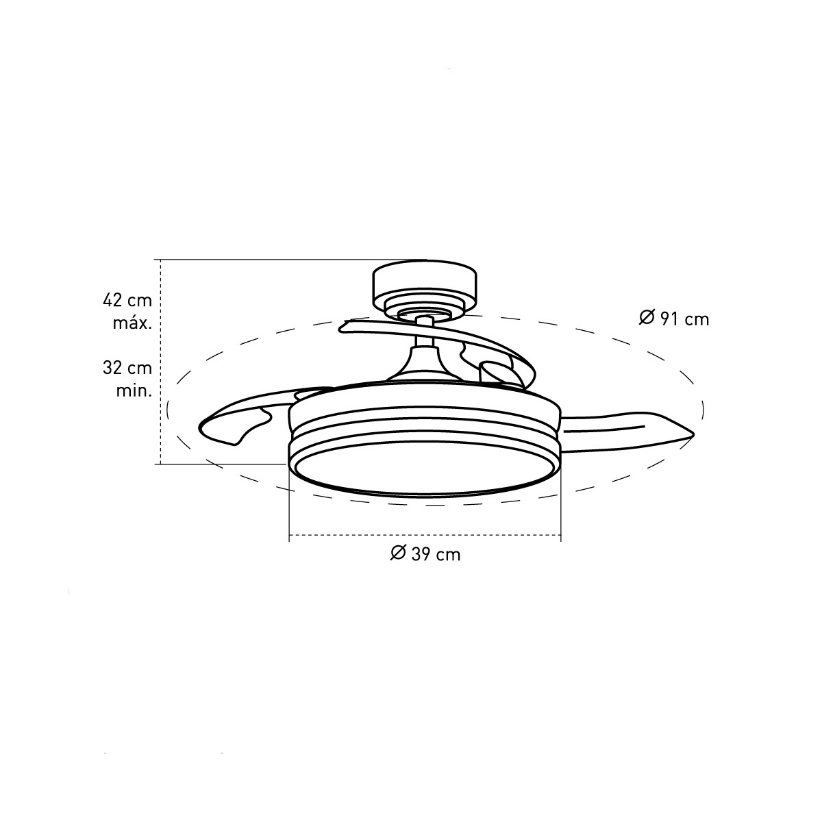 ventilador led aspas plegables mini moss cuero 35w 3900 lm cct cristalrecord