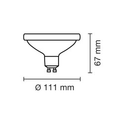 Dibujo de las dimensiones de la Bombilla QR111 15W gris 3000K