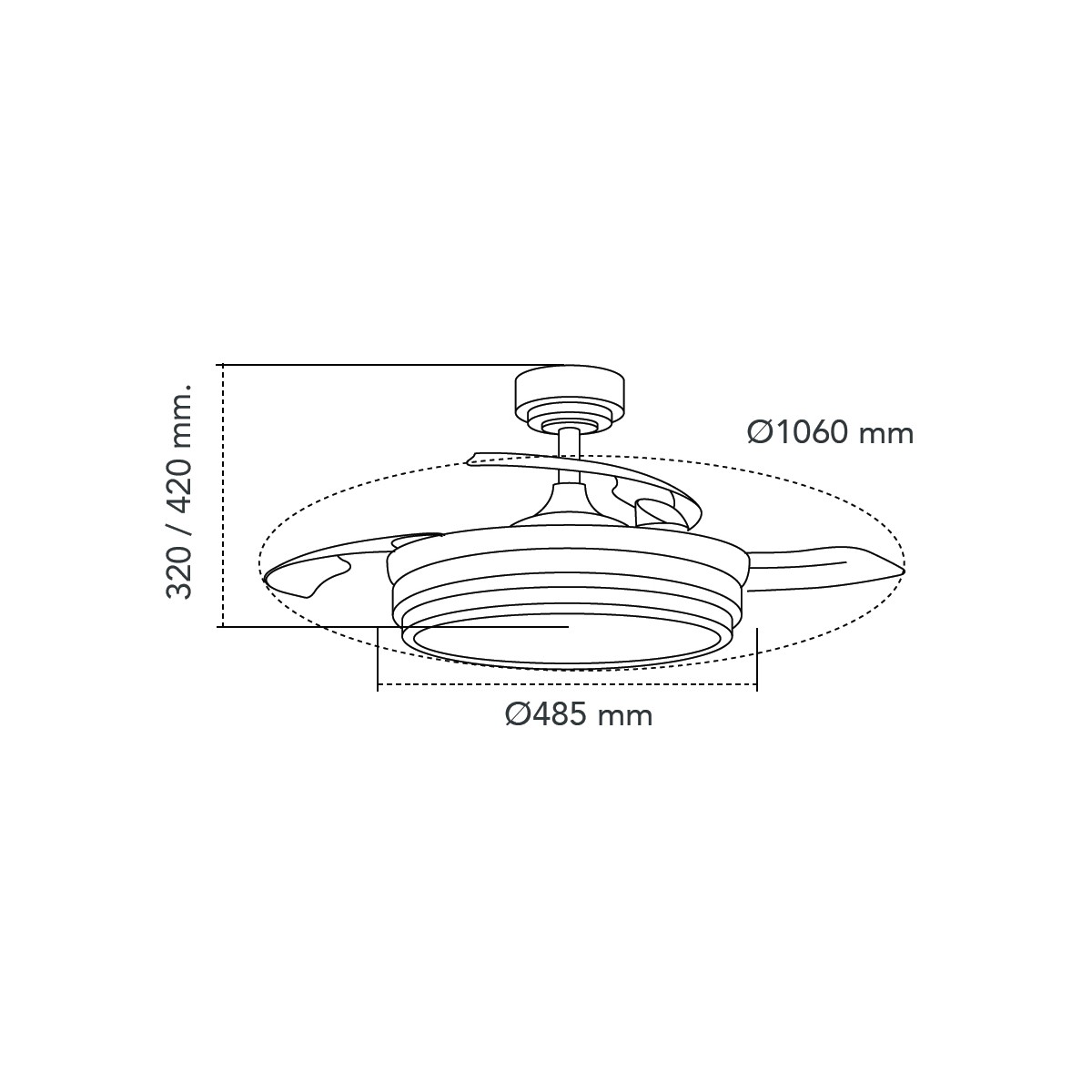 ventilador led aspas retractiles lander plata 72w 7920lm cct cristalrecord