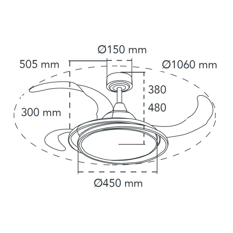 ventilador led aspas plegables antila blanco 45w 4000 lm cristalrecord
