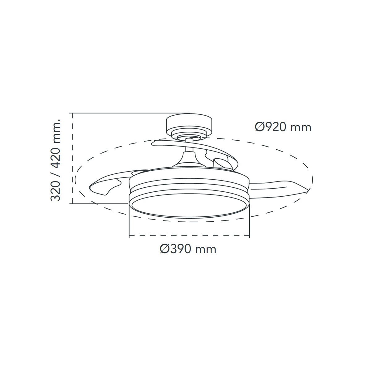 ventilador led aspas plegables moss mini cuero 46w 5520lm cct dim cristalrecord