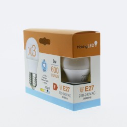 Pack 3 LED Bulb G45 E27 6W...