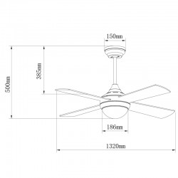 Ventilador LED 4 palas 132cm - Tempo blanco
