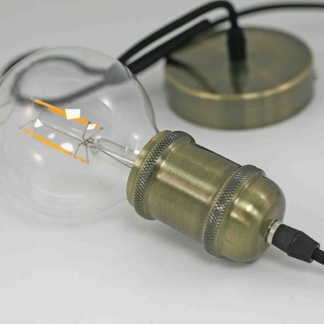 Portalámparas colgante latón cuero