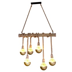 LÁMPPARA DE TECHO DE BAMBÚ DE 6 LUCES encendida