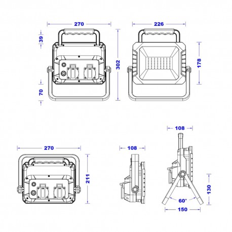 LED FLOODLIGHT  - CLESS 30W 6400K witch sockets