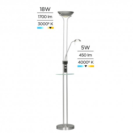 Pie de salón Led Alari USB níquel