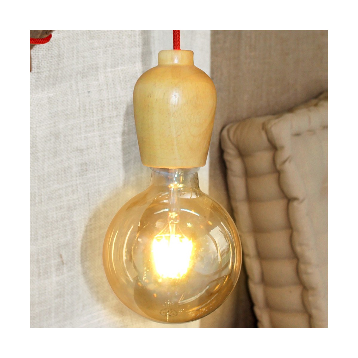 Wood Pendant Lamp Red Cable Wood Pendant Lamp Red Cable