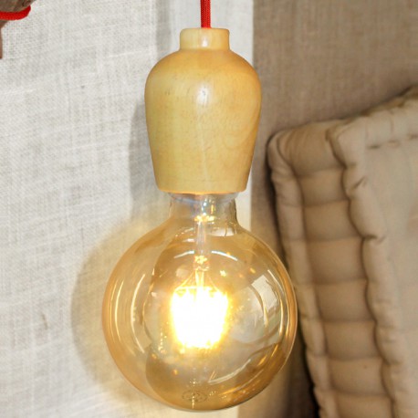 Wood Pendant Lamp Red Cable