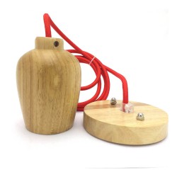 Wood Pendant Lamp Red Cable