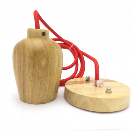 Wood Pendant Lamp Red Cable