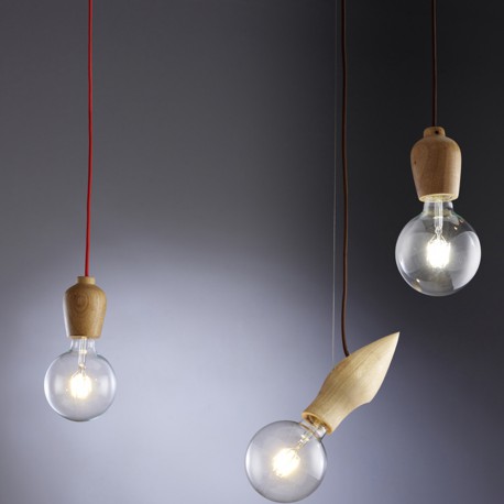 Wood Pendant Lamp Red Cable