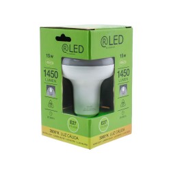 Bombilla LED R90 E27 15W 3000K dentro de su caja