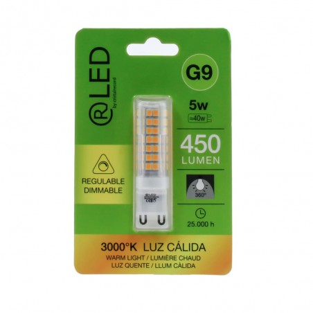 Bombilla LED G9 5W 450lm 3000K dimmable dentro de su caja