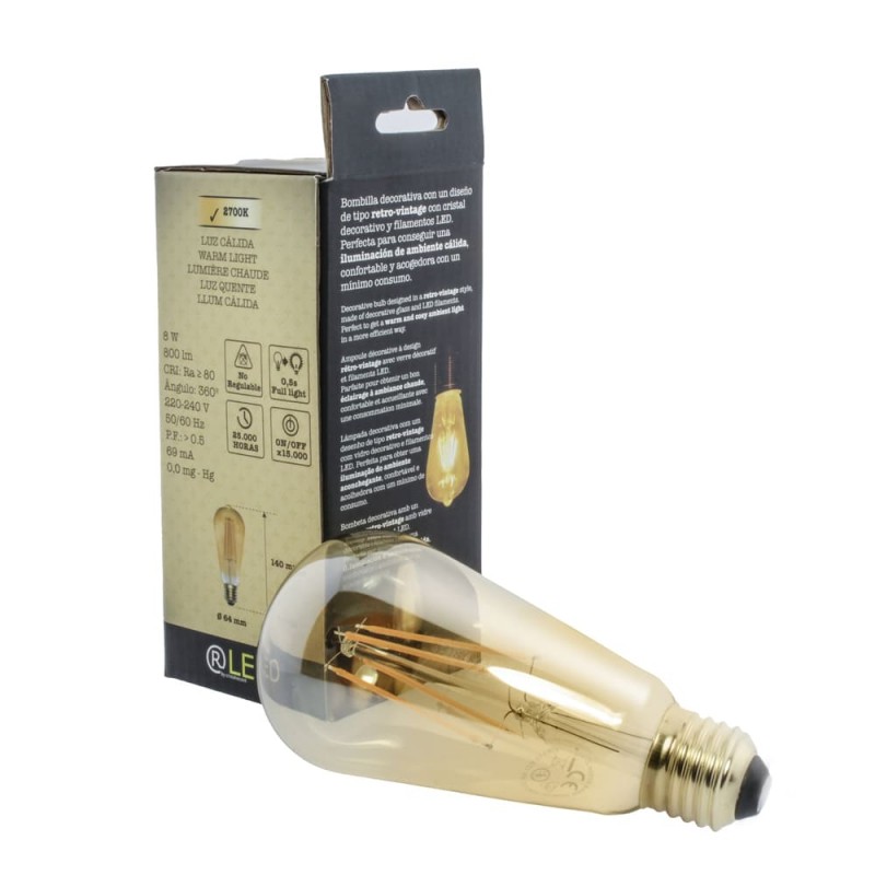 Gold LED Bulb ST64 E27 8W 2700K