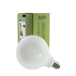 Bombilla LED G125 milky E27 12W 6000K con su caja