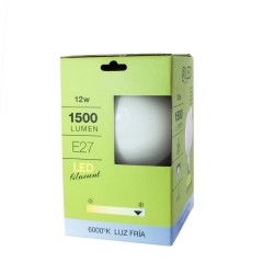 Bombilla LED G125 milky E27 12W 6000K en su caja