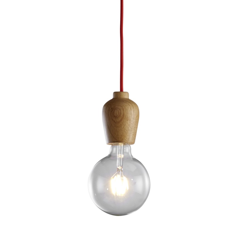 Wood Pendant Lamp Red Cable
